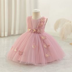 Rochita cu fluturi fetite eleganta roz pudra Rebeca 0-4 ani