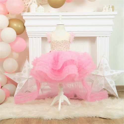 Rochita botez roz cu trena Selenia Deluxe Volume 0-12 ani 