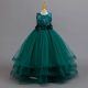 Rochie lunga de ocazie fete verde smarald Alessia 3-12 ani cu broderie si paiete