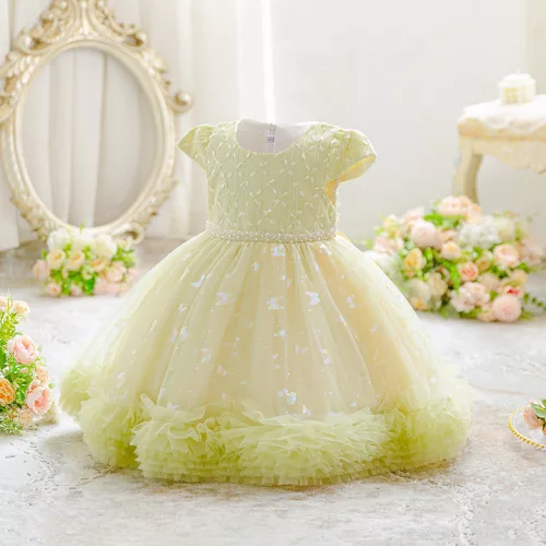 Rochita cu fluturi si tulle fetite verde Zelia 4-7 ani lungime medie 