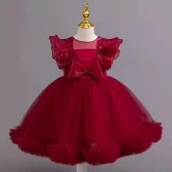   Rochii elegante fete nunta Carla bordo 3-12 ani lungime medie cu tulle