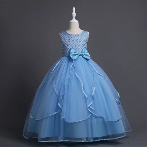 Rochita elegante fete Ester 5-12 ani albastru lunga