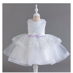 Rochita  Sonia 3-12 ani lungime medie, cu paiete, alb