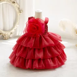 Rochie botez cu trandafir pentru fetite 1-5 ani bordo Minerva lungime medie