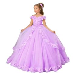   Rochita eleganta fetite lila Charlotte DELUXE lunga cu trena 2-12 ani