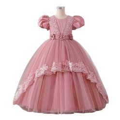   Rochita eleganta fete Ariadna 6-12 ani lunga cu broderie si maneca scurta