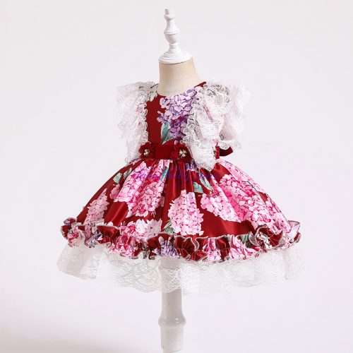 Rochita  Leticia 1-7 ani  bordo multicolor cu dantela IN STOC !