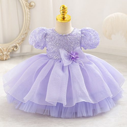 Rochite elegante fete Ilinca 0-4 ani mov lila cu paiete maneca scurta
