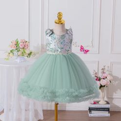   Rochita eleganta fetite verde Evidia 4-7 ani lungime medie fara maneci
