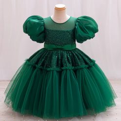 Rochita eleganta fete Meriva 1-8 ani verde cu paiete lungime medie