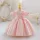 Rochie botez fetite 0-4 ani Beatrice roz deschis tafta paiete lungime medie maneci Bardot