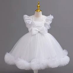   Rochii elegante fete domnisoara de onoare Carla alba 3-12 ani lungime medie cu tulle
