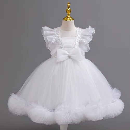 Rochii elegante fete domnisoara de onoare Carla alba 3-12 ani lungime medie cu tulle
