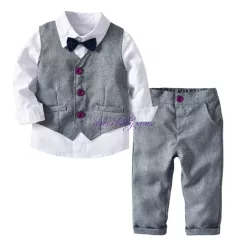   Set Ayan format din camasa + pantaloni + vesta + papion 1-6 ani alb/gri