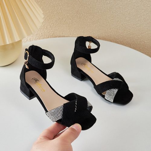 Sandale cu toc fetite negre Lorena 27-36 elegante