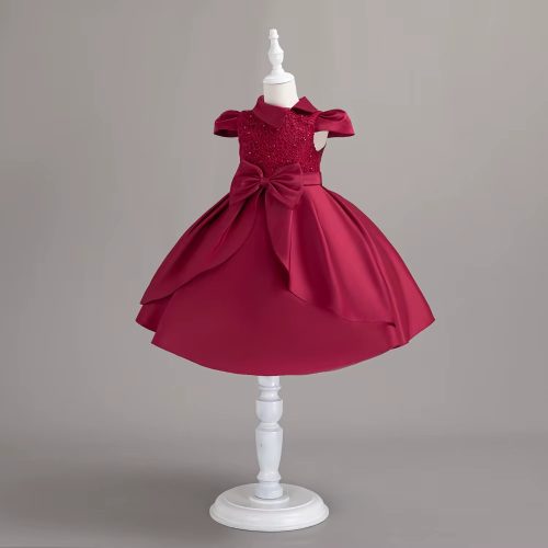 Rochita eleganta fetita banchet Elvira 3-10 ani bordo model simplu cu fundita 