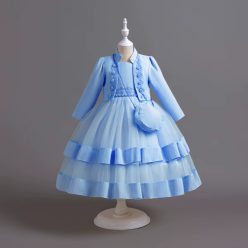   Rochita eleganta fetite Nimera albastru  3-12 ani cu bolero maneca lunga