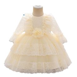   Rochie pentru fetite nunta botez Amara crem cu maneca lunga 0-4 ani 