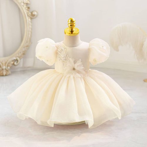 Rochite elegante fete Mika 0-4 ani crem cu maneca scurta