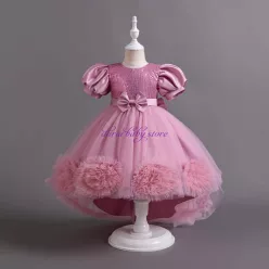   Rochita  Thea 1-5 ani roz pudra cu trena si paiete cu maneca scurta