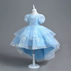 Rochie eleganta fete Calisto 3-12 ani albastru cu trena
