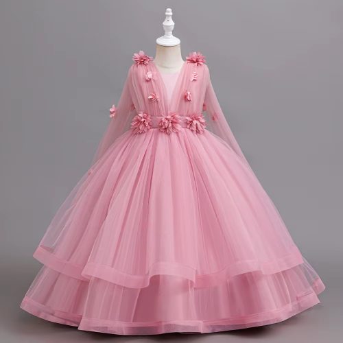 Rochita fetite eleganta roz pudra Magdalena cu voal pe umeri 4-9 ani lunga